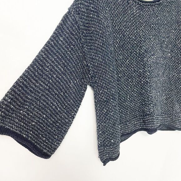 Free People Midnight Knit 3/4 Sleeve Blue & White Oversized Crop Sweater Size SP - Picture 3 of 6